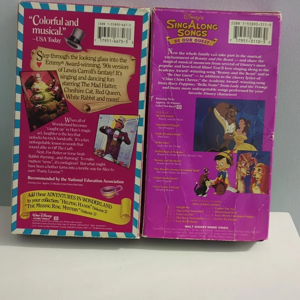 Disney's Adventure in Wonderland and Sing Along Songs Be Our Guest VHS Tapes